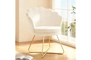 Hellove Sedia Trucco, Poltrona Conchiglia in Teddy con Placcato Oro Metallo Gambe, Moderno Poltrona Salotto con Seduta Morbida Imbottita per Camera da letto/Soggiorno/Vanità, Blanco