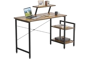 CubiCubi Small Computer Desk 100 x 50 cm Home Office Multipurpose Writing Desk with Extra Storage Rack and Moveable Shelf,Rustic Brown