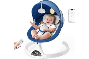 Brolteja Hamaca bebé electrica,Eléctrica Silla macedora Desde el nacimiento hasta los 9 meses,Hamaca bebé con aplicación móvil,con arnés de 5 Puntos,12 melodias,Removible Mosquitera