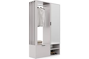 GREKPOL 100x33x190 cm (Rechts/Links) Garderobe Set mit Spiegel - Flurgarderobe Set Cashmere - Garderobenschrank Flur mit Sieben Regalböden und Kleiderhaken