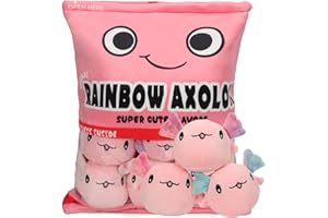 GDGZT Cute Snack Pillow Axolotl Plush Pillow, Pudding Pillow with Axolotl Salamander Doll, Removable Stuffed Animal Toys Cushion Christmas Creative Toy Gift for Girls Boys kids (6 Pink Axolotls)