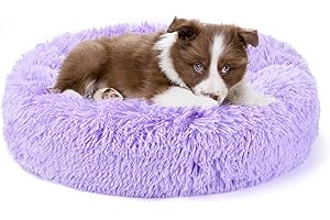 Belababy Donut Dog Cat Bed, Calming Doughnut Fluffy Dog Cat Bed Small Medium Large Washable with Soft Plush, Anti Anxiety Round Dog Puppy Bed with Anti-Slip Bottom (S, Purple)