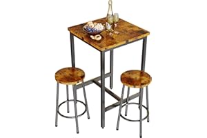 HOOSENG 3-Piece Dining Table and Chairs Set for Small Space, Bar Set with 1 Square Table and 2 Round Stools, Coffee Table Set for 2, Breakfast Table with Footrest Home & Kitchen, 23.6" Rustic Brown