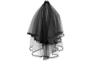 NICEYEA Velo negro de Halloween, velo de viuda, velo de novia, fantasmas, accesorio para el pelo, tul largo, velo de novia, tocado de bruja gótica, disfraz para boda, despedida de soltera