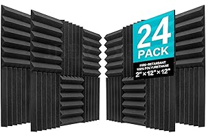 JBER Lot de 24 Panneaux de Mousse Acoustique, 5 x 30 x 30cm Cales pour Studio Panneau Mural Insonorisant Ignifuge Panneaux Muraux (Noir)