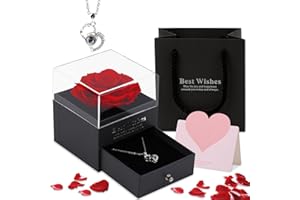 SINAND Wieczna prawdziwa róża z naszyjnikiem w kształcie serca, wieczne róże jako prezent dla kobiet, pudełko prezentowe dla mamy, babci, dziewczyny na Dzień Matki, urodziny, Boże Narodzenie, Walentynki