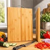 Doğal Bambu Kesme Tahtası 36 x 26 cm &ndash; Saplı Kalın Mutfak Kesim Tahtası, Sebze Meyve Et Ekmek Doğrama Tahtası, Dayanıklı ve B