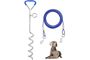 Supet Set Câbles et Piquets d'attache pour Chien en Acier Inoxydable pour Exterieur Jardin Cour