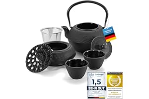 Dimono Traditionelles Tee-Set aus Gusseisen: Teekanne, Stövchen und 2 Teebecher