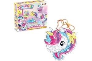DIAMONDZ CRYSTAL PAINTING DIAMONDZ Set di portachiavi Serie Rainbow Fun - Set di portachiavi fai da te con pittura a diamante, pittura a diamante per bambini con 5 stencil Unicorno Arcobaleno