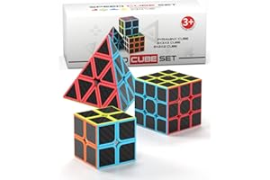 Vdealen Speed Cube Set, Magic Cube Pack of 2x2x2 3x3x3 Pyraminx Carbon Fiber Sticker Puzzle Cube for Beginners and Advanced Users, Christmas Birthday Party Gift for Kids Teens Adults