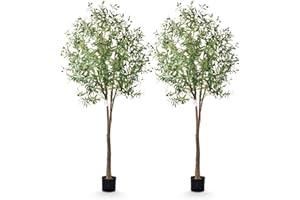 Leflos 210 cm Olivo artificiale strapazzato, Alberi artificiali solo per uso interno, con tronco vivo, rami regolabili e olive turgide, 2 pezzi
