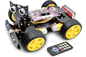 Adeept Kit de voiture intelligente 4WD (compatible avec Arduino IDE), suivi de ligne, traçage de lumière, évitement d'obstacles, servomoteur, écran OLED, buzzer, affichage matriciel LED