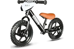 KRIDDO Toddler Balance Bike 2 Year Old, Age 18 Months to 5 Years Old, 12 Inch Push Bicycle with Customize Plate (3 Sets of Stickers Included), Gift Bike for 2-3 Boys Girls, Black