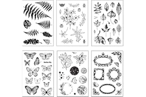 CUTEFLY 6 pcs Sellos de Silicona Transparente, Multi Patrones Transparente Silicona Transparente Flor Planta Sellos para DIY Manualidades Scrapbooking Álbumes de Recortes Tarjetas