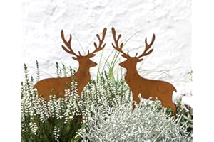 ‎LB H&F LB H&F Lilienburg 2er Set Hirsch Weihnachtsdeko Gartenfigur Roststecker Weihnachten Rost Metall wetterfest (Hirsch Set - Gr)