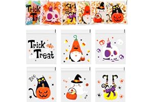 LOMUIMOS 300 szt. Halloweenowa torba na cukierki, przezroczysta celofanowa plastikowa saszetka na cukierki, ciasteczka, dostawa