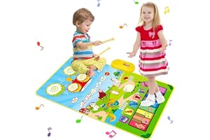 3 in 1 Musical Toys for Toddlers 1-3 Piano Keyboard & Drum Mat with 2 Drum Sticks,Animal Touch Play Blanket Toys for 1 Year Old , Sensory Play Mat First Birthday Gifts for 1 2 3 Year Old Boys Girls