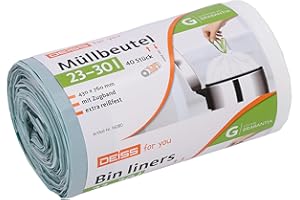 DEISS Bolsas de Basura 30L Compatibles con Cubos Brabantia – 50 Unidades – Blancas, Resistentes y Reciclables – Para Baños, Cocinas y Oficinas