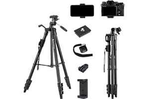 Fotopro Treppiede per fotocamera da 150 cm per DSLR, Treppiede per smartphone per iPhone con supporto per telefono, adattatore Gopro, telecomando Bluetooth