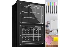 NAVRUF 2 Set Acrilico Calendario Frigorifero, Trasparente Lavagna a Calendario Mensile, Pannello Cancellabile, Agenda dei Pasti, Lista Della Spesa, Agenda Settimanale Della Famiglia, 40x30cm