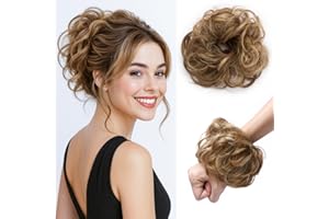 Benehair Messy Bun Hair Piece Curly Wavy Hair Scrunchies Messy Bun Scrunchie Synthetic Donut Updo Hair Pieces for Women Girls (Light Brown & Ash Blonde, 25g)