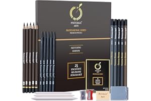 ‎PINTURALE ARTS Pinturale Arts Zeichenset Professionell (23 Stück) | Komplettes Zeichen Set Professionell mit Bleistifte, Kohlestifte, Papierwischer, Radiergummis und Anspitzern | Zeichenstifte Professionell Set