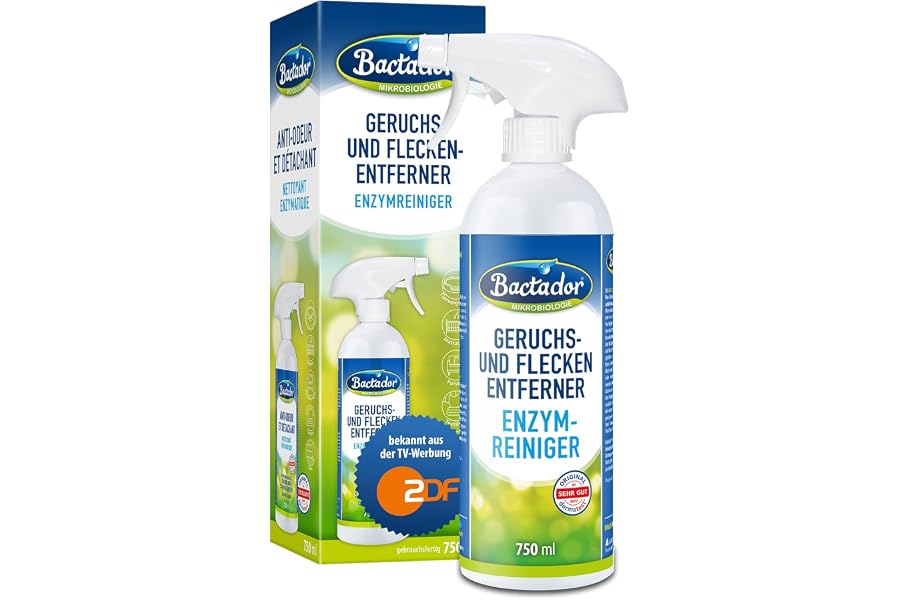 Bactador Enzymreiniger Spray 750ml - Geruchsentferner & Fleckenentferner, Hundeurin & Katzenurin Entferner, Mikrobiologischer