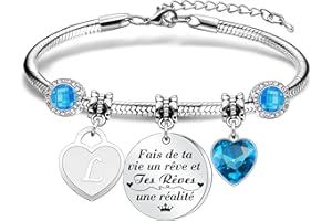 Casxyue Bracelets Lettre Cadeau Femme Fille Initiale A-Z Argent Bijoux Cadeaux Inspiré Cadeaux Noël Anniversaire Pour Meilleur Amis-Fais de Ta Vie un Rêve et Tes Rêves une Réalité
