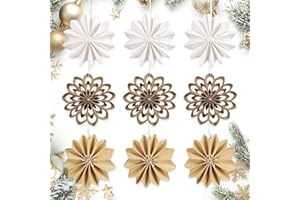 ‎EASY JOY EASY JOY 9 Stück Boho weihnachtsbaumschmuck 3D Mini Weihnachten Papier Fächer Ornamente Pappsterne Weihnachten Hanging Papier Dekorationen Skandinavische Weihnachtsdeko für Tischdeko
