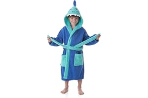 Sibiles - Albornoz Baño Niño Infantil 100% Algodón Bata con Bolsillos, Dibujos y Capucha Sharky (2 a 4 años)