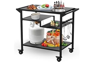 GT GETCO TECH Table de barbecue mobile à trois niveaux de 50,8 x 80,5 cm, table de barbecue multifonctionnelle pour l'extérieur, chariot de barbecue avec roulettes