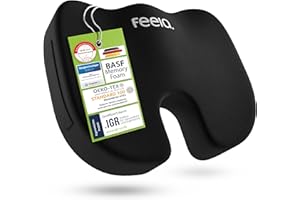 feela.® Coussin de siège orthopédique [3 degrés de dureté] – pour le bureau, en cas de douleurs au coccyx, en fauteuil roulant, couvre-siège en cas d’escarres, noyau en mousse à mémoire de forme (Dur)