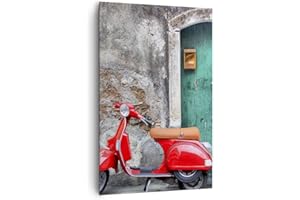 ARTTOR Cuadros Decoracion Salon Scooter transporte italia retro Lienzos decorativos 80x120cm Cuadro Sobre Lienzo Moderno Vertical Dormitorio Cuadros Pared Imágenes Wall Art Prints Decor Grande PA80x120-2571