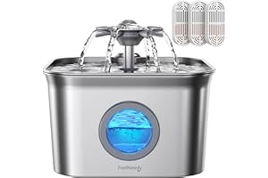 2,8L Fontanella per Gatti Acciaio con 3 Filtri, FEELNEEDY Fontana per Gatti Ultra Silenzioso, Facile da Pulire, Filtrazione a Quattro Strati, Lavabile in Lavastoviglie