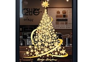 KUPITM6 Goldener Weihnachtsbaum Fensterbilder XXL, Fensterbild Weihnachten Groß, Fensterfolie Weihnachten zur Fensterdekoration, Fenstersticker Weihnachten für Schaufenster
