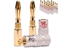 NAUC High End Bananenstecker 24K vergoldet 20 Stück (10-Paare) Steckverbinder für Lautsprecherkabel Stecker für Kabel bis 6mm² löt- oder schraubbar 8 AWG - 16 AWG