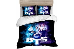 Doiicoon BTS Bettwäsche 135x200cm, TBS Bangtan Boys Bettbezug Mit BTS Kissenbezug, 3DDruck Microfiber, Mehrfarbig, Für Jungen Und Mädchen (1,135x200cm)