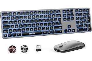 seenda Wireless Keyboard and Mouse, 3-Color Backlight(Red-White-Blue), Ultra Slim Rechargeable Backlit Quiet USB Keyboard and Mouse Set Full Size QWERTY UK for Windows PC Laptop, Black & Grey