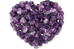 KYEYGWO Amethyst Large Hole Polished Gemstone Beads for Bracelets, Heart Shape Loose Charms European Bead for Jewelry Making, Pack of 20