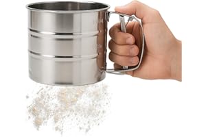 CHEFZOCO Tamizador de harina, Tamiz Harina, Tamiz Harinero, Colador de harina, Criba de harina, Tamiz de repostería, Diámetro 10.5 cm, Altura 9.5 cm, Capacidad 250 gr, acero inoxidable