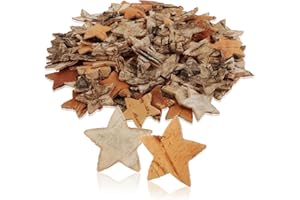 com-four® 100-teiliges Streudeko-Set Sterne - Konfetti für Hochzeit & Party aus Birkenholz - Zubehör für DIY-Projekte - Naturholzscheibchen zum Basteln (100x Stern Birkenrinde)