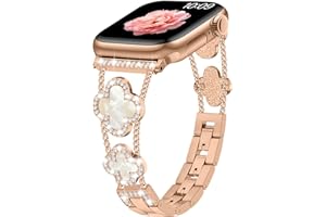 Sixmoat Straps Compatible with Apple Watch Strap for Women 38mm 40mm 41mm 42mm 44mm 45mm 46mm 49mm,Bling Bracelet Designer Dressy Clover for iWatch Band Series Ultra SE 11 10 9 8 7 6 5 4 3(Rose Gold)