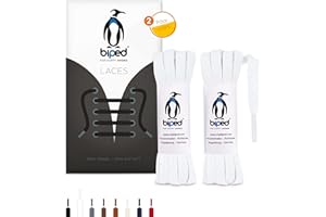 biped LACES 2 paires de lacets plats en coton, largeur 7 mm - lacets de qualité résistants à la déchirure pour chaussures, bottes et baskets en cuir - fabriqués en UE z2904(blanc,120 cm)