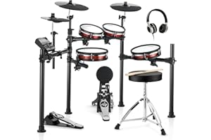 Donner DED-200 MAX - Set di batteria elettronica con mesh heads standard industriali, snare da 10 pollici, Tom3 da 10 pollici, crash da 12 pollici, 450+ suoni autentici per un’ottima performance