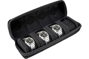 Kai Tian Twarde etui podróżne do zegarka męskiego, z 4 przegródkami, przenośny zamek błyskawiczny, pudełko do przechowywania EVA z miękką poduszką z pianki kompresyjnej, pasuje do dużych i małych