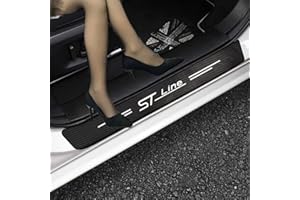 RIDGOEL 4 Stück ST Line Auto Einstiegsleisten Schutzfolie Kohlefaser Türschweller Aufkleber für Ford Focus Escape Ecosport Kuga F150 Auto Tür Schritt Platte Abdeckung Lackschutzfolie White ST-Line