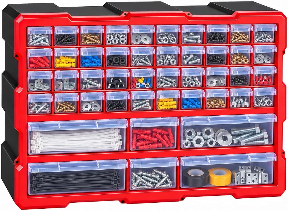 Orret Home 46 Çekmeceli Vida Dübel Organizer Dolabı, Şeffaf Çekmeceli Hırdavat Düzenleyici, Somun Civata Bağlantı Elemanı Kutusu, Garaj Atölye Organizeri (46 Çekmece)