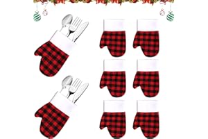 ZECOUK Porta Cubiertos Navidad Bolsa Cubiertos Navideñas Decoracion Mesa Cuchillo Tenedor Cuchara Adecuado Hogar, Restaurante, Fiesta (Tartán)