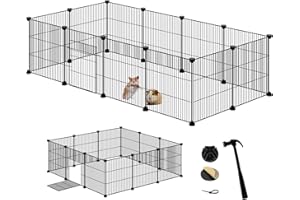 EUGAD Lapin Enclos Intérieur, Cage Modulable, DIY Parc Cochon d'Inde, Clapier Métallique Noir, Clôture Réglable, Panneaux Grillagés à Porte pour Petits Animaux Domestiques, Chiot, Chaton, Cavia
